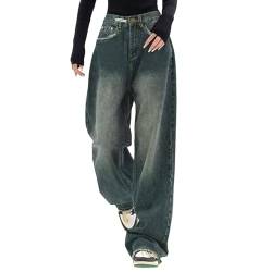 Briskorry Damen Y2K Jeans Baggy Denim Hosen Straight Leg Jeanshose Hip Hop Boyfriend Cargo Jeans Vintage Bedruckte Loose Pants 90er E-Girl Streetwear von Briskorry