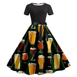 Briskorry Dirndl Damen Midi Trachtenkleid Kurzarm Kleider Frauen Sommer Casual Rundhals Kurzarm Kleid Mit Abnehmbarem Gürtel Lustige Oktoberfest Drucken Casual Kleid Wickelkleid Damen Sommer von Briskorry