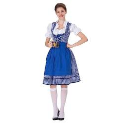 Briskorry Dirndl für Damen Oktoberfest Damen Outfit trachtenkleid damen elegant damen dirndl 3 teilig Spitze Elegante Trachtenmode Damen Trachtenkleid Dirndl für Damen (Blue, L) von Briskorry