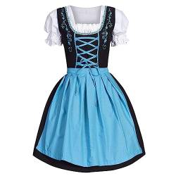 Briskorry Dirndl für Damen Oktoberfest Damen Outfit trachtenkleid damen große größen dirndl damen blau 3 teilig für Oktoberfest deutsches Dirndl Kleid Damen Dirndl Kleid (Blue, XL) von Briskorry