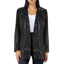 Briskorry Glitzer Blazer Damen Pailletten Jacke Casual Langarm Bomberjacke Festlich Party Club Kurze Jacke Glänzend Langarm Glitzer Jackett Frauen Glitzer Kleid Oberteile Blazer (Black-a, XXL) von Briskorry