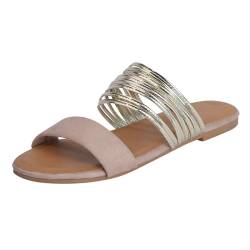 Briskorry Hausschuhe Damen Sommer Sandalen & Slides für Damen Silber Strap Sandaletten Glänzend Slipper Glitzer Pantoletten Pailletten Strandschuhe Rutschfeste Flache Schuhe Lässige von Briskorry