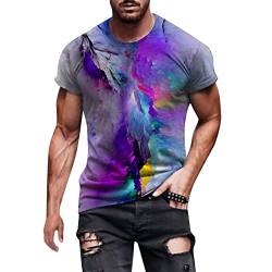 Briskorry Herren Bunt Galaxy 3D Druck Rundhals Casual Strassenmode Sport Spaß Motiv Tops T-Shirt Fashion Streetstyle Sommer Grafik Kurzarm Gym Beiläufige Männer Bodybuilder Trainingsshirt von Briskorry