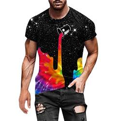 Briskorry Herren Bunt Galaxy 3D Druck Rundhals Casual Strassenmode Sport Spaß Motiv Tops T-Shirt Fashion Streetstyle Sommer Grafik Kurzarm Gym Beiläufige Männer Bodybuilder Trainingsshirt von Briskorry