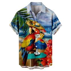 Briskorry Herren Hawaii Hemd Kurzarm Floral Gedruckt Regulär fit Sommer Männer Hawaiihemd Leinenoptik Shirt Atmungsaktiv Strandhemd Kurzarm Urlaub Sommer Oberteil von Briskorry