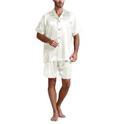 Briskorry Herren Kurz Satin Schlafanzug Kurzarm Pyjama Set mit Shorts Zweiteiliger Nachtwäsche Kurzarm Loungewear, S-XXL von Briskorry