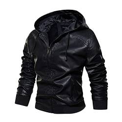 Briskorry Herren Lederjacke Winter Bikerjacke Kunstleder Militär Jacke Kapuze Herrenjacke Übergang Bomberjacke mit Reißverschlusstasche von Briskorry