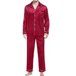 Briskorry Herren Schlafanzug Pyjama Set Satin Nachtwäsche Langen Ärmel Loungewear 3 Farben von Briskorry