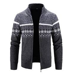 Briskorry Herren Strickjacke mit Reissverschluss Dicker Pullover ohne Kapuze Stehkragen Winter Warm Fleece-gefüttert Wintermantel Cardigan mit Reißverschluß und Taschen Street (1-Dark Gray, XXXL) von Briskorry