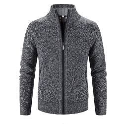 Briskorry Herren Strickjacke mit Reissverschluss Dicker Pullover ohne Kapuze Stehkragen Winter Warm Fleece-gefüttert Wintermantel Cardigan mit Reißverschluß und Taschen Street (Dark Gray #1, XXXL) von Briskorry