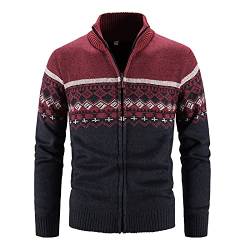 Briskorry Herren Strickjacke mit Reissverschluss Dicker Pullover ohne Kapuze Stehkragen Winter Warm Fleece-gefüttert Wintermantel Cardigan mit Reißverschluß und Taschen Street Style (1-Wine, XXXL) von Briskorry