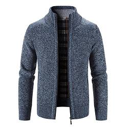 Briskorry Herren Strickjacke mit Reissverschluss Dicker Pullover ohne Kapuze Stehkragen Winter Warm Fleece-gefüttert Wintermantel Cardigan mit Reißverschluß und Taschen Street Style (Blue #1, L) von Briskorry