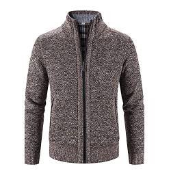 Briskorry Herren Strickjacke mit Reissverschluss Dicker Pullover ohne Kapuze Stehkragen Winter Warm Fleece-gefüttert Wintermantel Cardigan mit Reißverschluß und Taschen Street Style (Coffee #1, L) von Briskorry