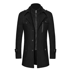 Briskorry Herren Trenchcoat Lange Wintermantel Slim Fit Lang Wollmantel Winter Elegante Jacke Casual Stehkragen mit Reißverschluss Winter Vintage Business Mantel von Briskorry