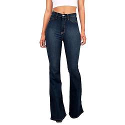 Briskorry Jeanshose Damen Bootcut Schlaghose,Hohe Taille Skinny Pants Mode Distressed Cargohosen Casual Frauen 90'S Flare High Rise Jeans Lässige Strecken Flared Bootcut Jeans Slim (Dark Blue-a, XXXL) von Briskorry