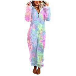 Briskorry Jumpsuit DamenTeddy Fleece Schlafanzug Einteiler Winter Warm Kuschelig Onesie Lang Schlafoverall Pyjama Kuschelig und Warm Ganzkörperanzug Flauschig Hausanzug mit Kapuze von Briskorry