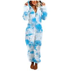 Briskorry Jumpsuit DamenTeddy Fleece Schlafanzug Einteiler Winter Warm Kuschelig Onesie Lang Schlafoverall Pyjama Kuschelig und Warm Ganzkörperanzug Flauschig Hausanzug mit Kapuze von Briskorry