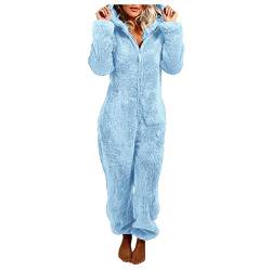 Briskorry Jumpsuit DamenTeddy Fleece Schlafanzug Einteiler Winter Warm Kuschelig Onesie Lang Schlafoverall Pyjama Kuschelig und Warm Ganzkörperanzug Flauschig Hausanzug von Briskorry