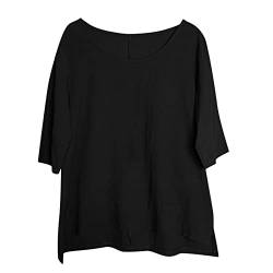 Briskorry Lange Leinenbluse Damen Oversize Langarm Shirt Baumwolle Leinen Hemdbluse Unregelmäßige Saum Oberteil Einfarbig Lose Hemd Sommer Tunika Leinenoberteile von Briskorry