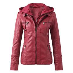 Briskorry Lederjacke Damen Braun Bikerjacke Vintage Jacke Elegant Kunstlederjacke Übergangsjacke Motorradjacke Kunstleder Mit Stehkragen Leder Damenjacke Jacket mit Annehmbarer Kapuze von Briskorry