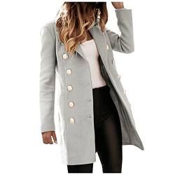 Briskorry Outwear Jacke Damen Trenchcoat Damen Langer Wollmantel Damen Einreihiger Mantel Lapel Coat Einfarbiger Mantel Baumwolljacke Warme Mantel Damen Wintermantel Damen Winter Jacken von Briskorry