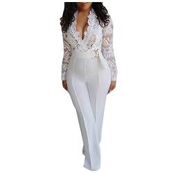 Briskorry Overall Damen Elegant Lang Frühling Sommer Strampler Elegant Mesh Splice Langarm Jumpsuit Langarmshirt Für Hochzeit Bodycon Business Festlich Romper Playsuit von Briskorry