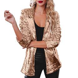 Briskorry Pailletten Blazer Damen Funkelnde Jacke Mode Blazermantel Glitzer Sakko Slim fit Outwear Mädchen Streetwear Party Glänzend Jacke Langarm Bomberjacke von Briskorry