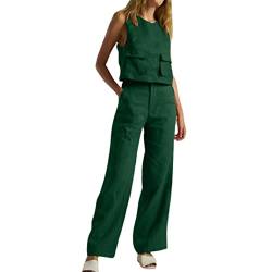 Briskorry Pyjama Set Damen Baumwolle Schlafanzug Zweiteiliger Lässige Oberteile und 3/4 Hosen Hausanzug Vintage Blumen Druck Pyjamahose und Shirt Casual Lose Nachtwäsche mit Taschen (M1-Green, XXXXL) von Briskorry