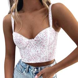 Briskorry Spitze Trägertop Crop Top Damen Korsett Bustier BH Dessous Blume Tank Top Corsage Clubwear Shirt Unterhemd top von Briskorry