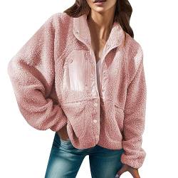 Briskorry Teddy Fleecejacke Damen Kurz, Teenager Mädchen Winterjacke Kurz, Frauen Plüschjacke Revers Jacke mit Knopfleiste Winterjacke Mantel Warm Kapuzenjacke von Briskorry