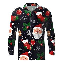 Briskorry Weihnachtshemd Herren, Weihnachten Muster 3D Bedruckte Hemd Freizeithemd Männer Langärm Slim Fit Christmas Shirt Hawaiihemd Stehkragen Lustige Funky Hemden Langarmhemd Langarmshirt von Briskorry