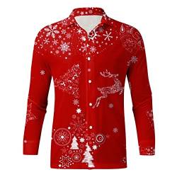 Briskorry Weihnachtshemd Herren, Weihnachten Muster 3D Bedruckte Hemd Freizeithemd Männer Langärm Slim Fit Christmas Shirt Hawaiihemd Stehkragen Lustige Funky Hemden Langarmhemd Langarmshirt von Briskorry