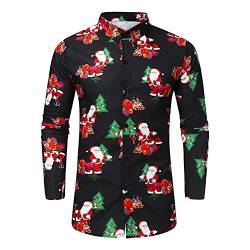 Briskorry Weihnachtshemd Herren, Weihnachten Muster 3D Bedruckte Hemd Freizeithemd Männer Langärm Slim Fit Christmas Shirt Hawaiihemd Stehkragen Lustige Funky Hemden Langarmhemd Langarmshirt von Briskorry