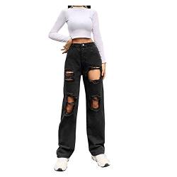 Briskorry y2k Jeans Baggy Boyfriend Jeanshosen Damen Jeans High Waist Loch Denim Jean Hose Mode Weites Bein Freizeithose Retro Pants Hip Hop Streetwear Zerrissenes Loch Denimhose von Briskorry