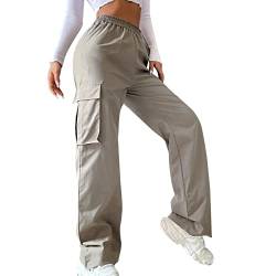 Cargohose Damen Baggy y2k,High Waist Cargo Hose 90er Streetwear Freizeithose mit Tasche Breites Bein Boyfriend Pants E-Girl Style Boyfriend Pants Stilvoll Jeanshose Elastische Hose von Briskorry