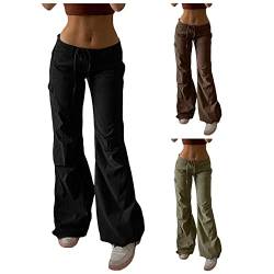 Cargohose Damen Baggy y2k Hose Low Waist Damenhose Track Pants Teenager Mädchen Elastische Jogginghose Lose 90er E-Girl Streetwear Parachute Pants Outdoorhose Lang Trousers Sweathose Sporthose von Briskorry