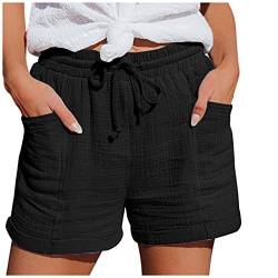 Damen Shorts Sommer Mode Lässige Hose mit hoher Taille Gerades Bein Sport Lässige Lockere Shorts mit Kordelzug Kurze Hose mit Taschen Gummiband Freizeit Shorts Elastische Stoffhose von Briskorry