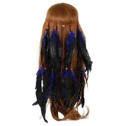Feder Kopfschmuck Boho Hippie Stirnband - Fancy Federschmuck Böhmische Kopfbedeckung Quaste für Damen Mädchen Karneval Kopfschmuck, Rot + Schwarz, Einheitsgröße (Dunkelblau) von Briskorry