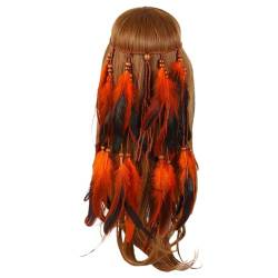 Feder Kopfschmuck Boho Hippie Stirnband - Fancy Federschmuck Böhmische Kopfbedeckung Quaste für Damen Mädchen Karneval Kopfschmuck, Rot + Schwarz, Einheitsgröße (Orange) von Briskorry