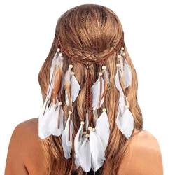 Feder-Stirnband, Boho-Hippie-Kopfschmuck, Tribal-Kopfschmuck im Stil der amerikanischen Ureinwohner, Festival, Party, Haarschmuck für Damen und Mädchen (Weiß) von Briskorry