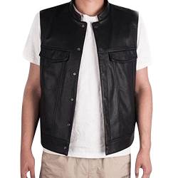 Herren Lederweste Biker Lederkutte Motorrad Weste Männer Bikerweste Rocker Jacke aus Leder Leather Motor von Briskorry