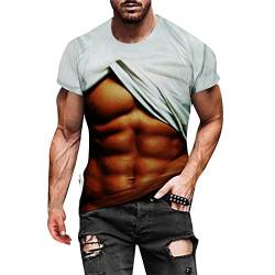 Herren T Shirt,Lustig 3D Muskel Print Unisex Basic Große Größen Mens Witzig Gedruckt Kurze Ärmel Kurzarm Rundhalsausschnitt Pullover Tops Männer Modern Oversize Slim Fit Sport Bluse von Briskorry