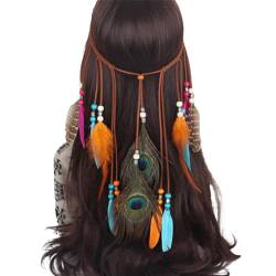 Hippie Haarband Feder-Stirnband Boho-Hippie-Kopfschmuck, Tribal-Kopfschmuck im Stil der amerikanischen Ureinwohner, Festival, Party, Haarschmuck für Damen und Mädchen Accessoires (Blau) von Briskorry