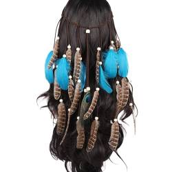 Indianer Kostüm Damen Hippie Boho Haarband Haarschmuck Hippie Kostüm Indianer Stirnband StirnbäNder Pfau Haarschmuck Federn Boho für Frauen Festival Karneval Hippie Accessoires (Blau) von Briskorry