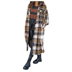 Kariertes Hemd Damen Lang Woolen Mantel Frauen übergangsjacken Lang Revers Wollmantel Rot Parka Damen Herbst Winter Holzfällerjacke Hemdjacke Taschen Elegant und Modisch Mantel Wintermantel Outwear von Briskorry