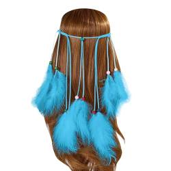 Pfau KopfschmuckIndianer in Stirnband mit Federn Indianer Kopfschmuck Pocahontas Haarband mit Perlen Indianerschmuck Damen Fashband (Himmelblau) von Briskorry
