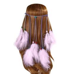 Pfau KopfschmuckIndianer in Stirnband mit Federn Indianer Kopfschmuck Pocahontas Haarband mit Perlen Indianerschmuck Damen Fashband (Lila) von Briskorry
