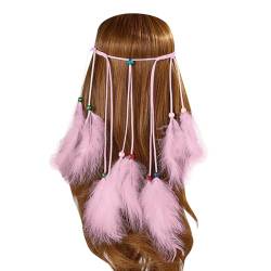 Pfau KopfschmuckIndianer in Stirnband mit Federn Indianer Kopfschmuck Pocahontas Haarband mit Perlen Indianerschmuck Damen Fashband (Rosa) von Briskorry