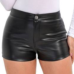 Shorts Damen Leder Wetlook High Waist Kurze ledershorts Kurz Hose Lederoptik Glanz PU Hose Push Up Kunstleder Hotpants Sommer Casual Lässige Ledershort Club Party von Briskorry