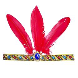 Stirnband Indianer mit Federn, elastisches Haarband, Cowboy, Western, Apachen, Karneval, Halloween, Fasching, Mottoparty (Rot) von Briskorry